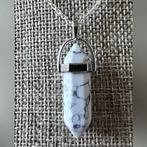 Chakra White Buffalo Natural Stone Pendant 15” .925 Sterling Chain
